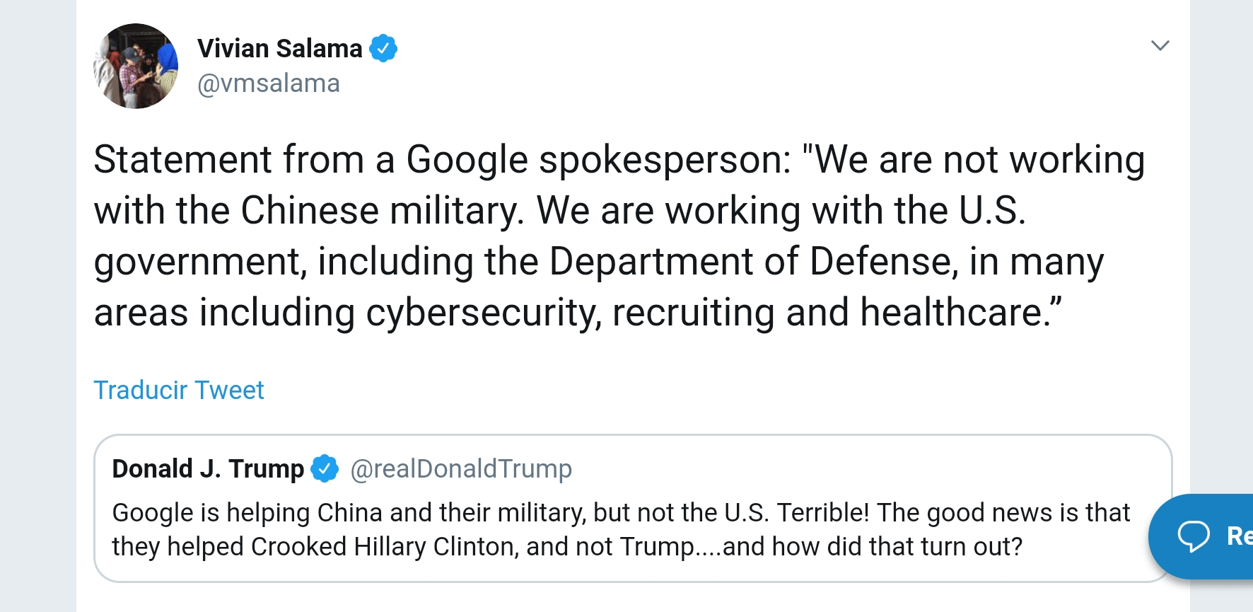 Respuesta del equipo de Google a Trump