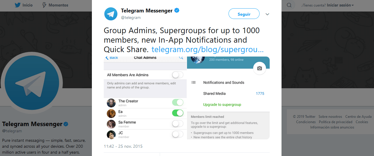 Supergrupos 1000 miembros Telegram