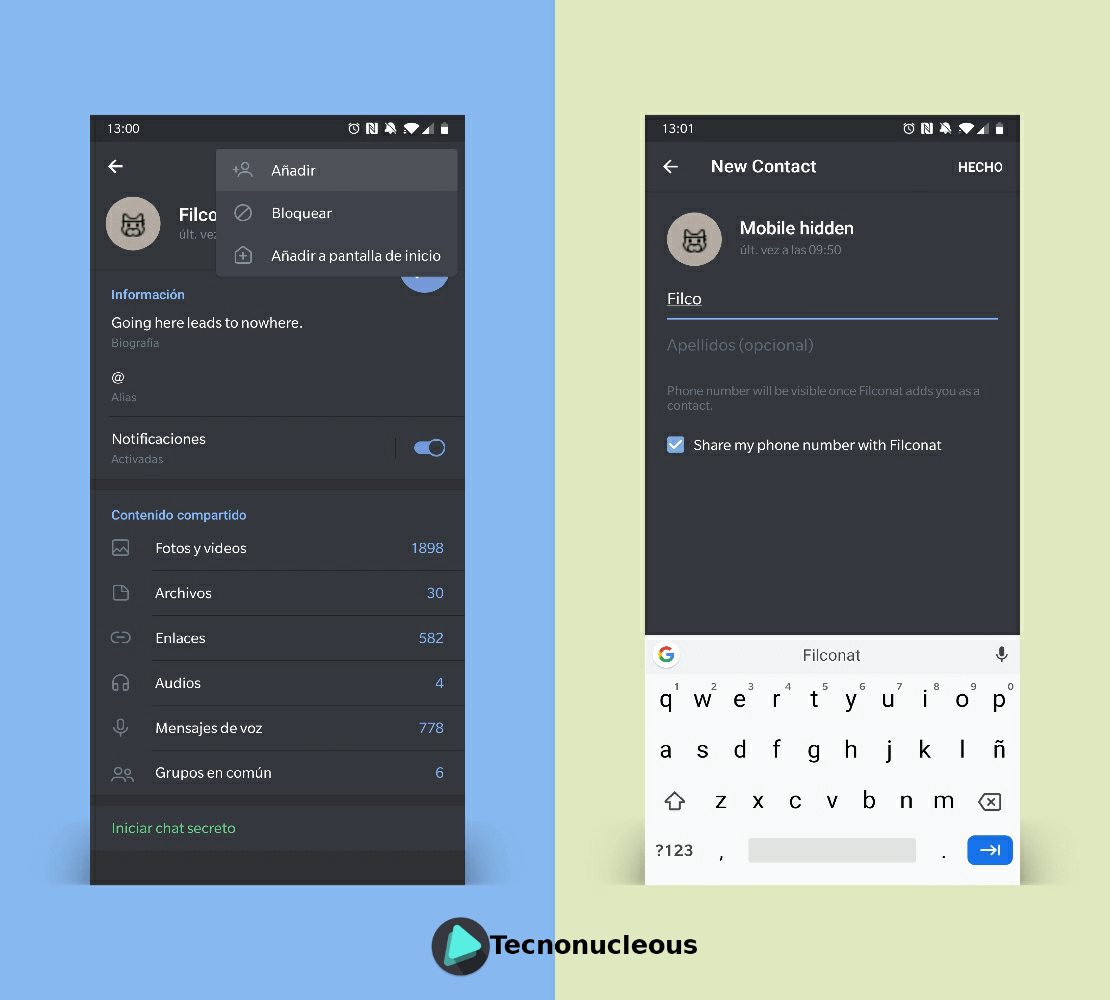 Añadir un usuario como contacto en Telegram