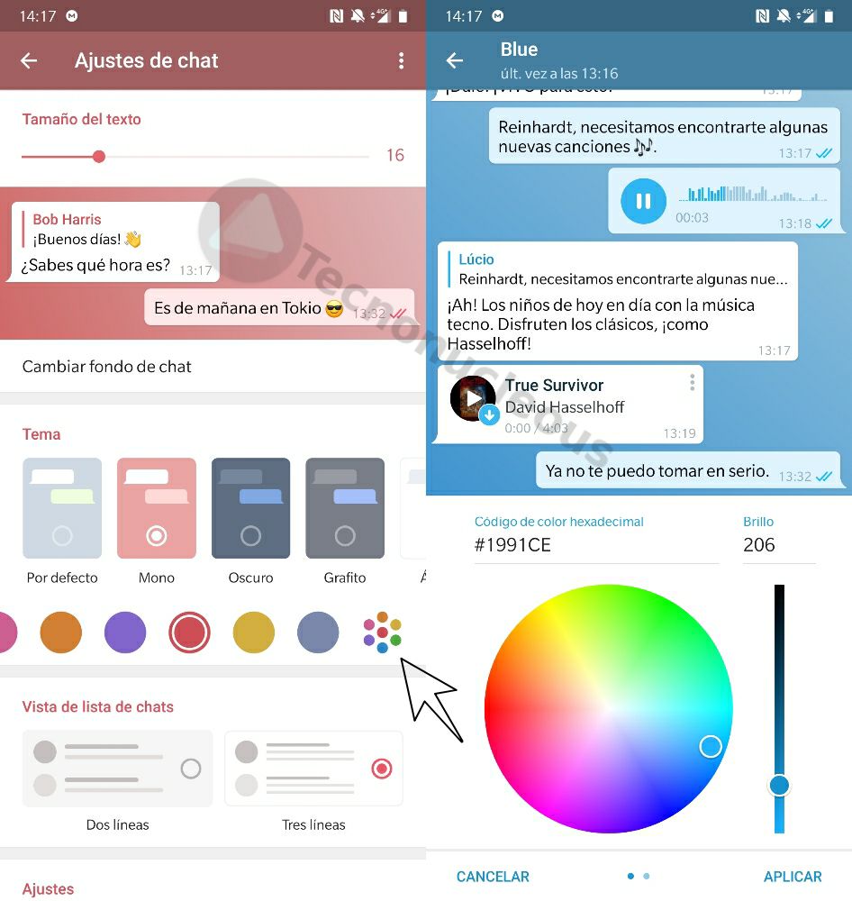 Telegram 5.11 color accent en los temas