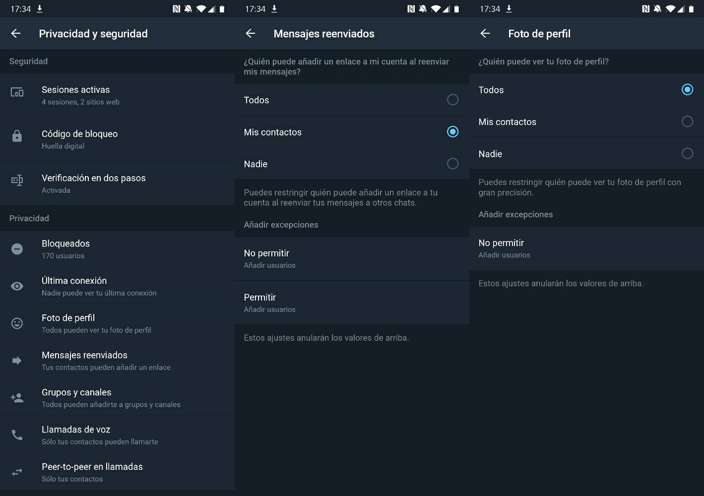 Nuevas funciones de privacidad en Telegram X