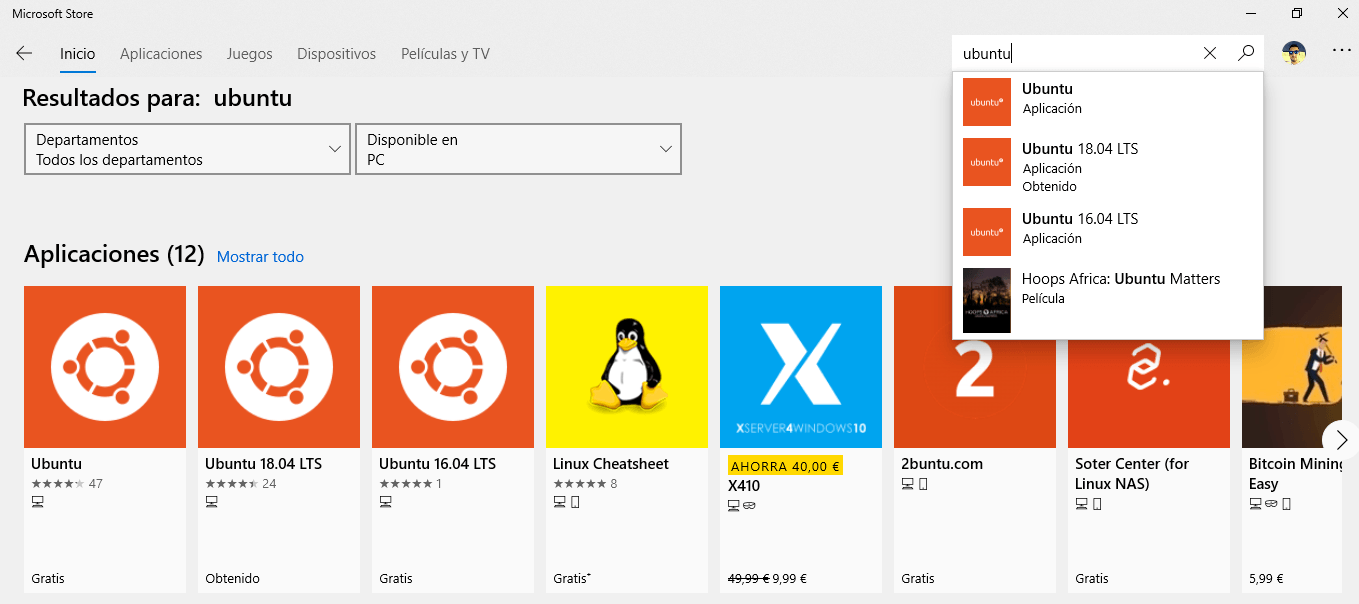 Descargar Ubuntu desde la Microsoft Store