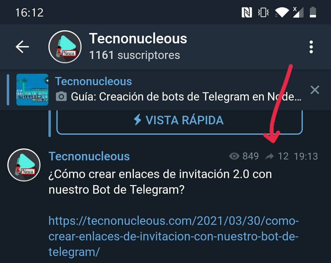 Número reenvios publicación Telegram X