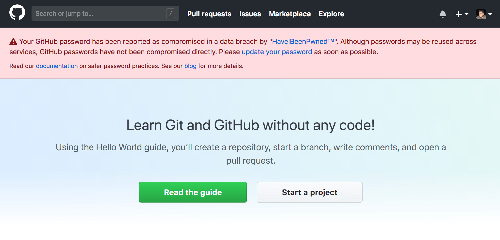 Github avisará si tú contraseña ha sido expuesta en otras webs