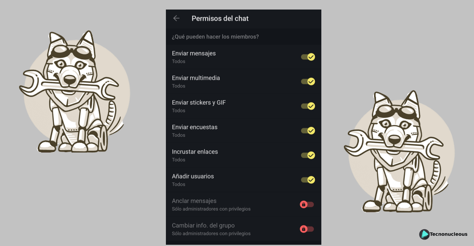 ¿Cómo cambiar los permisos de un grupo desde nuestro bot de Telegram?