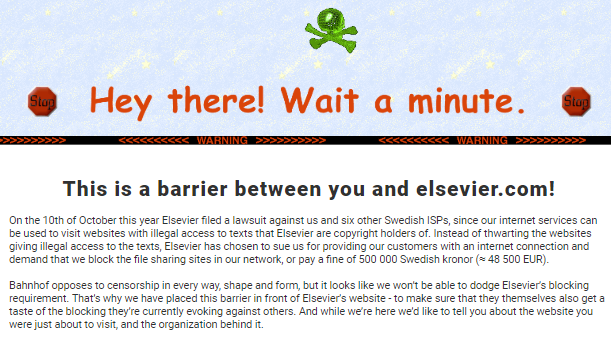 El ISP sueco Bahnhof bloquea Elsevier por obligarle a bloquear Sci-Hub